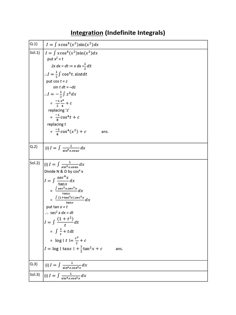 CBSE Worksheets For Class 12 Maths Integration Assignment 01 | PDF