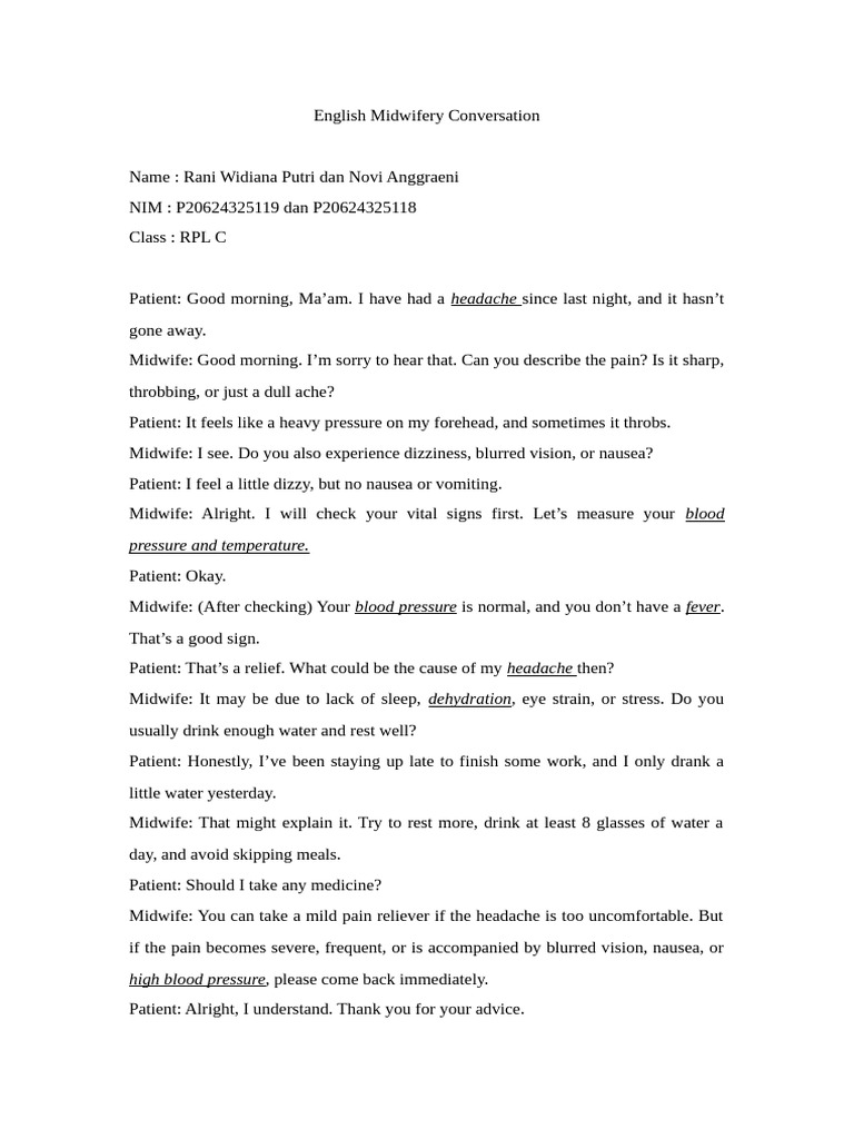 English Midwifery Conversation | PDF