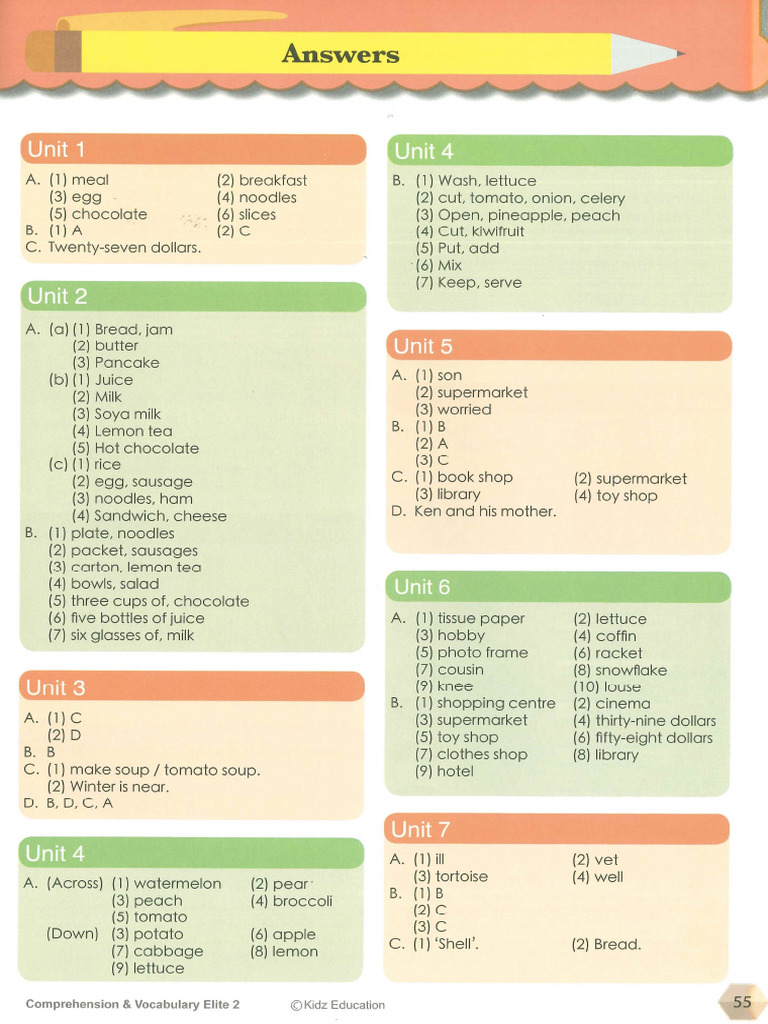 Englisch - Comprehension Vocabulary Elite 2 Answer | PDF