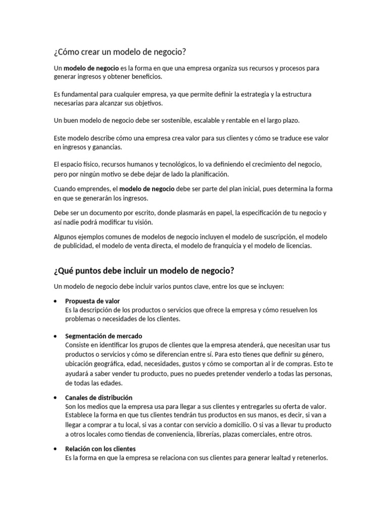 Cómo Crear Un Modelo de Negocio | PDF | Business | Modelo de negocio