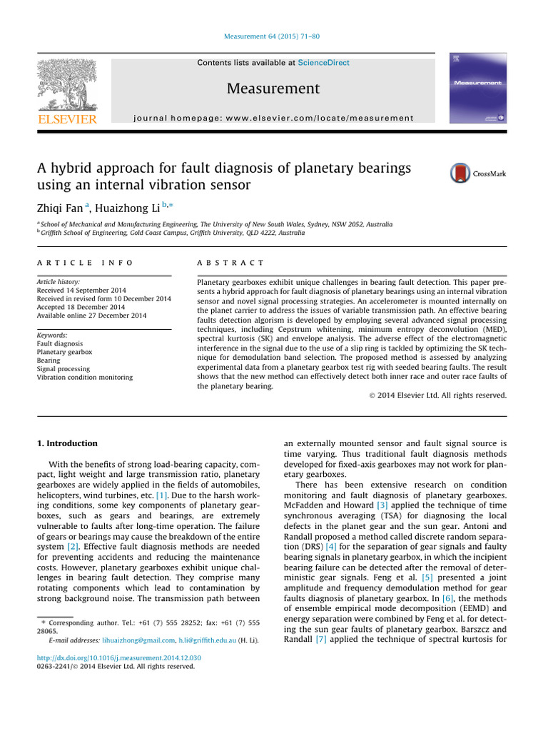 Hybrid Fault Diagnosis for Planetary Bearings | PDF | Discrete Fourier ...