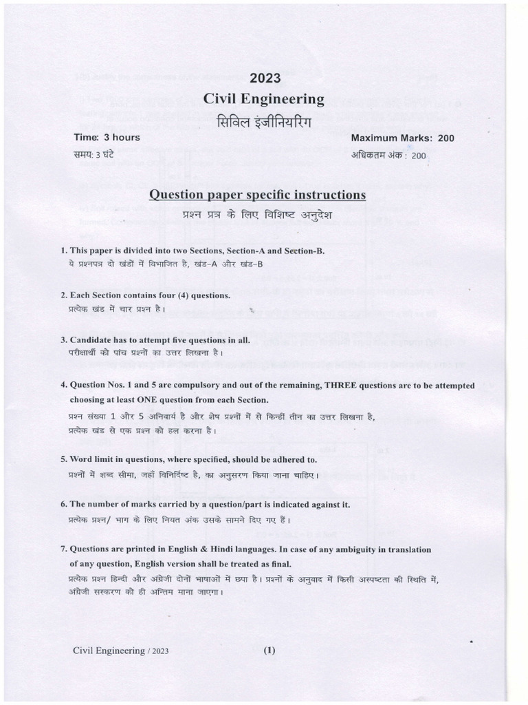 Civil Engineering Exam Paper 2023 | PDF | Soil | Mechanics