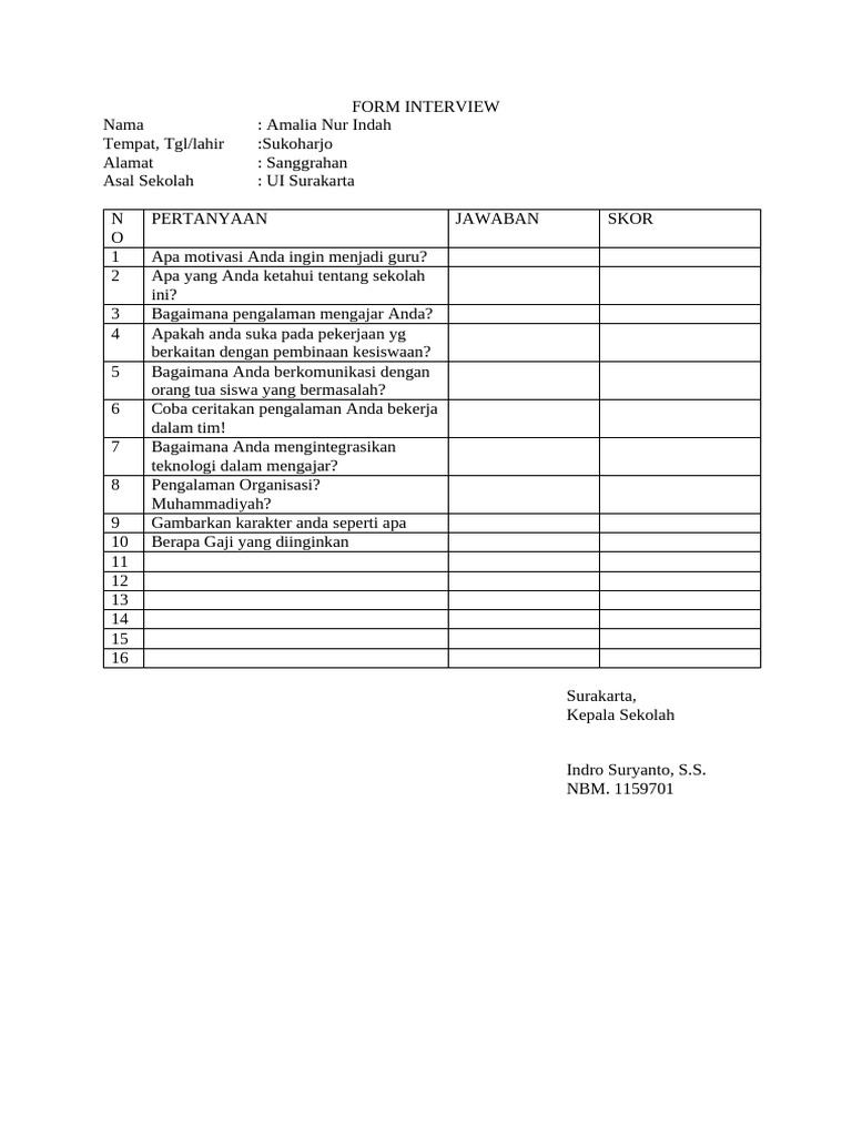 Form Interview Calpeg | PDF