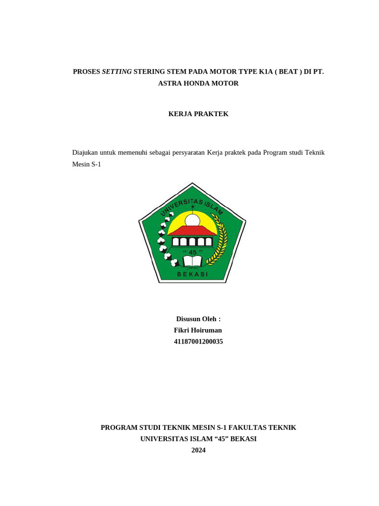 Proses Setting Stereing Stem Motor K1A | PDF