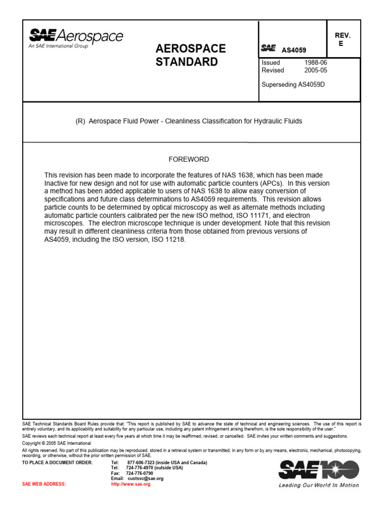 AS4059 Cleanliness Standards for Fluids | PDF | Calibration | Sampling ...