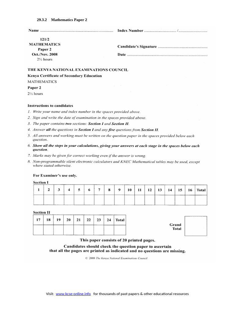 2008 Maths Paper 2 Answers | PDF