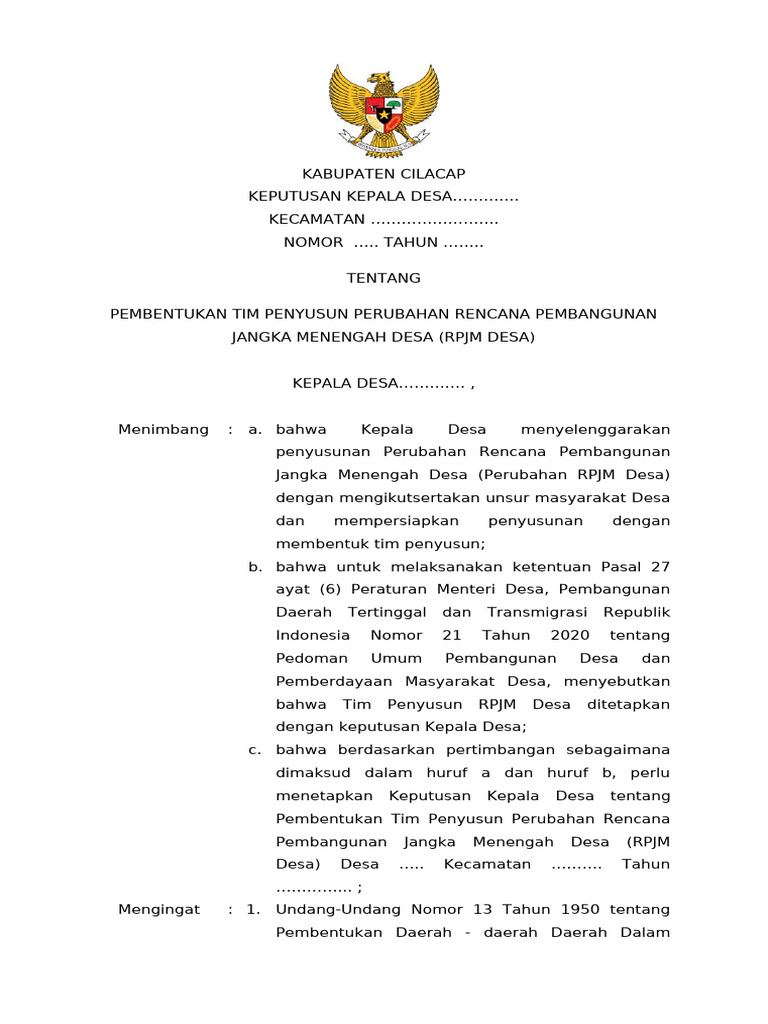 Pembentukan Tim RPJM Desa Cilacap | PDF
