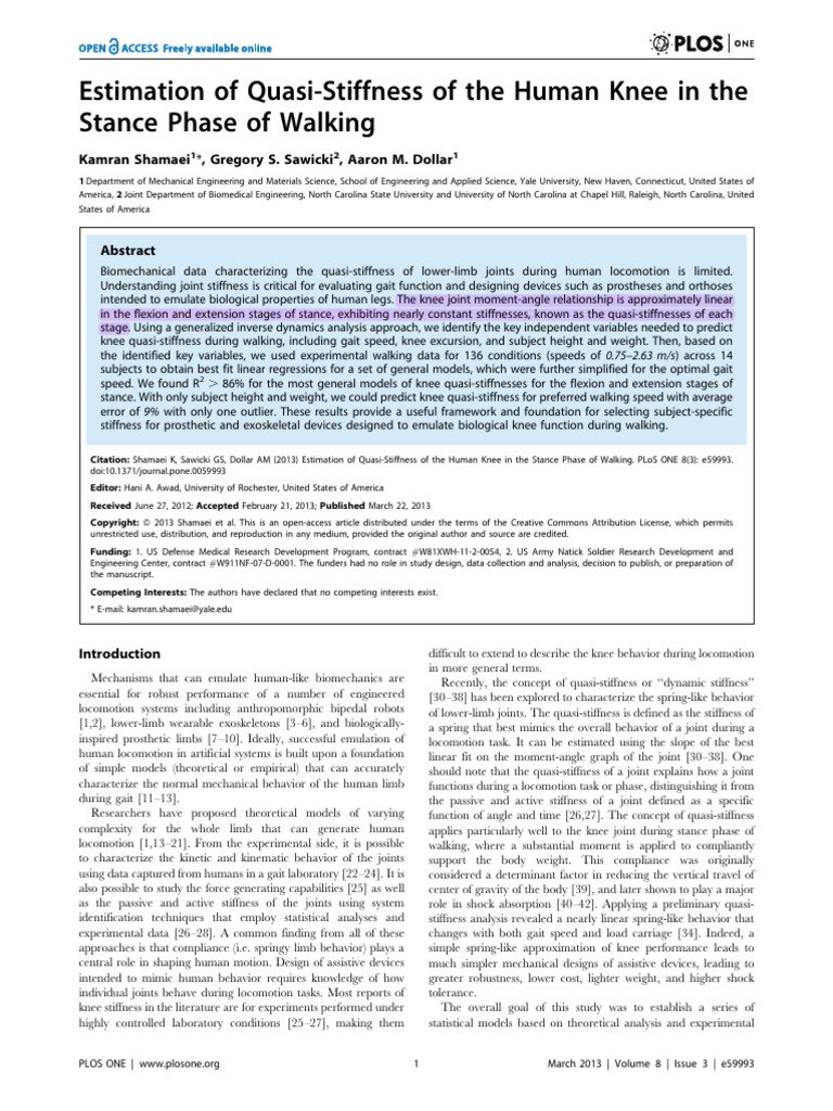Estimation of Quasi-Stiffness of the Human Knee in the Stance Phase of ...