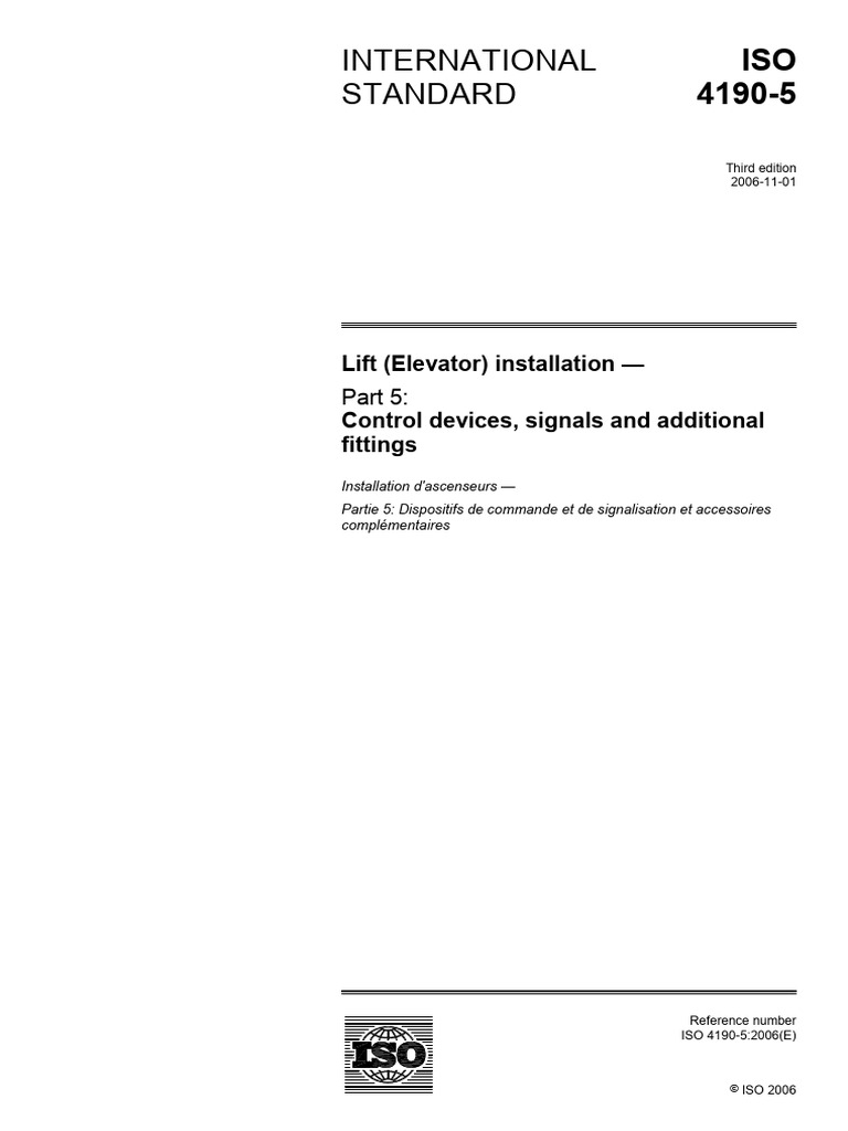 ISO 4190-5: Elevator Control Standards | PDF | Elevator | International ...