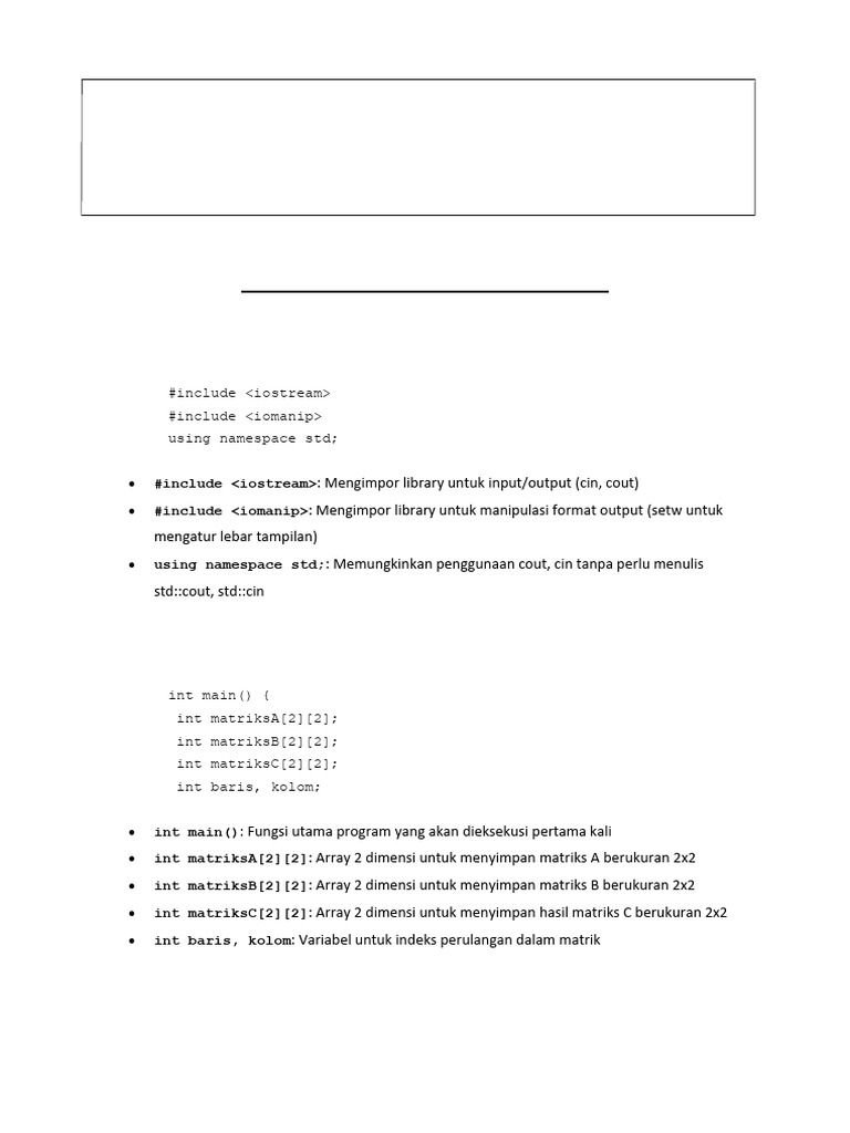 UTS Matriks: Program C++ dan Solusi | PDF