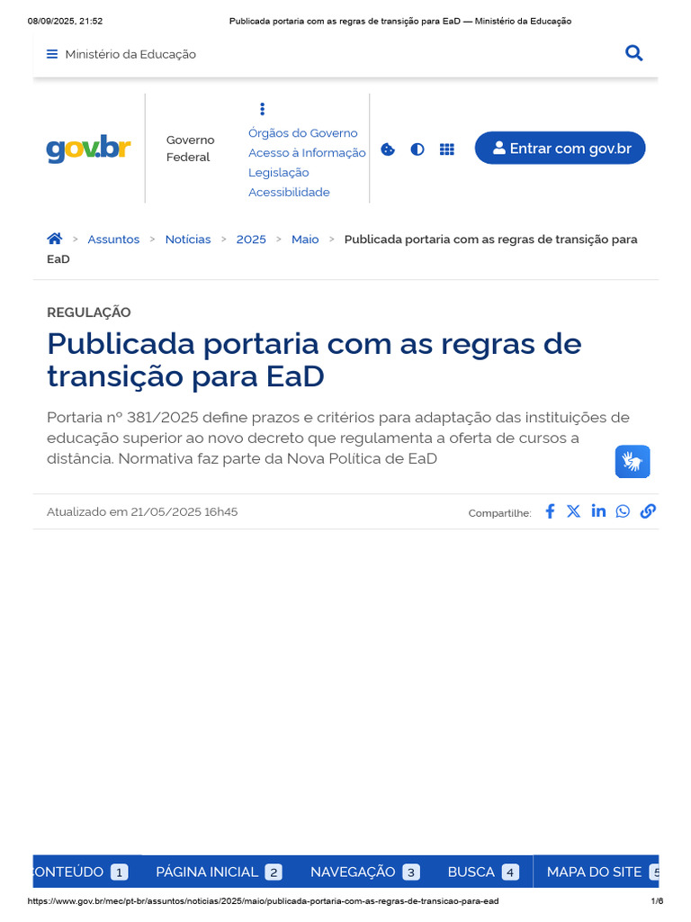 Regras de Transição para EaD 2025 | PDF | Educação à distância | Decreto