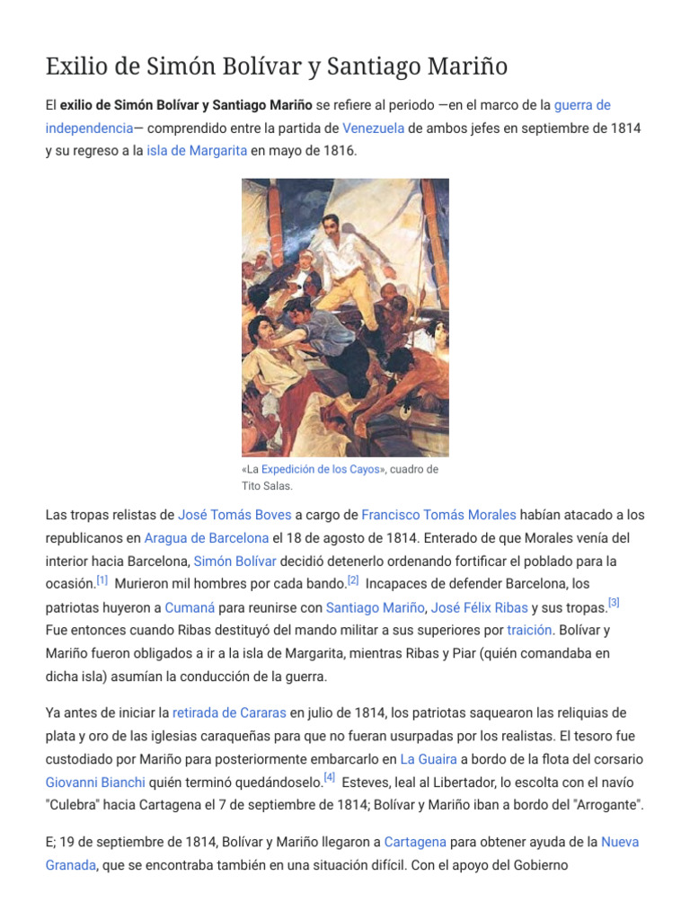 Exilio de Bolívar y Mariño en 1814 | PDF | Venezuela