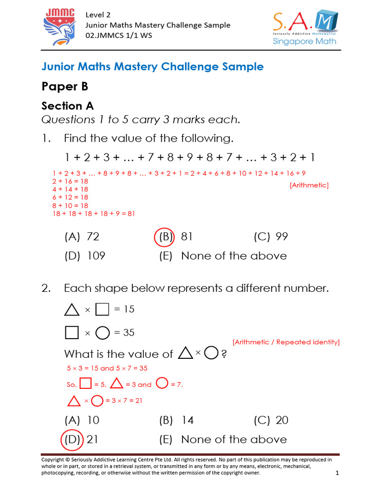JMMC Level 2 Sample Question Paper | PDF