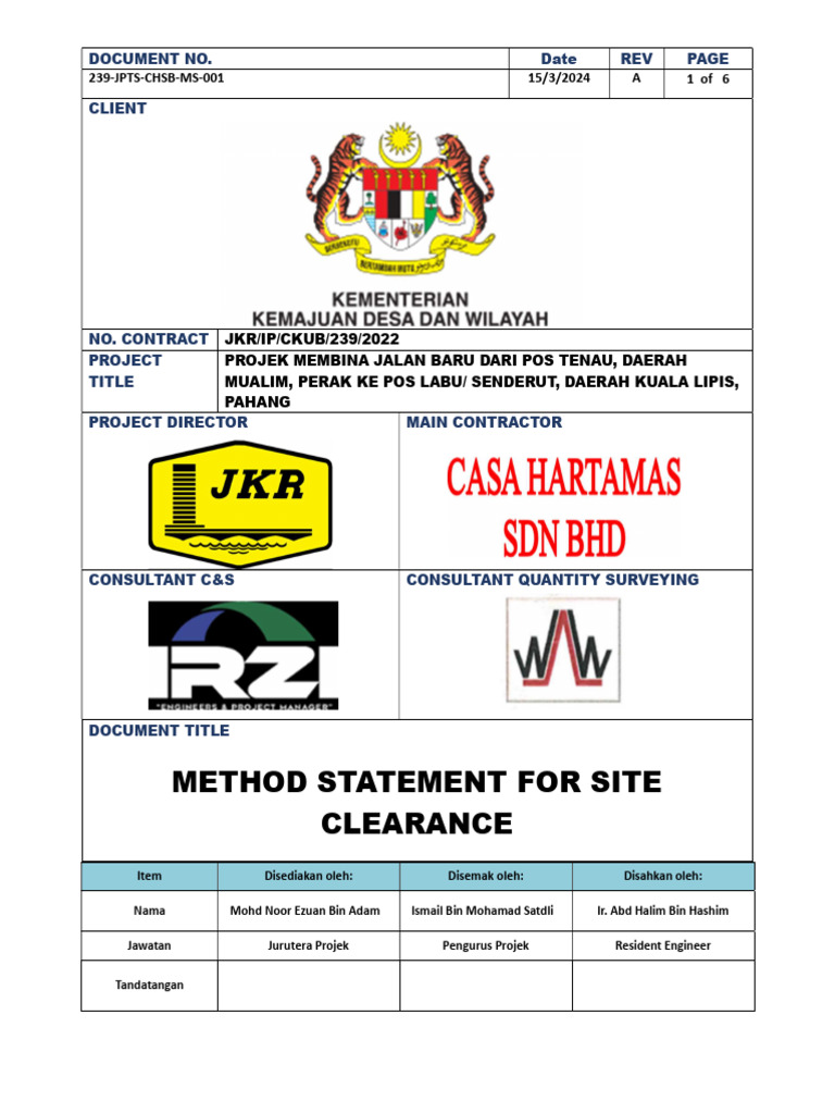Site Clearance Method Statement Guide | PDF