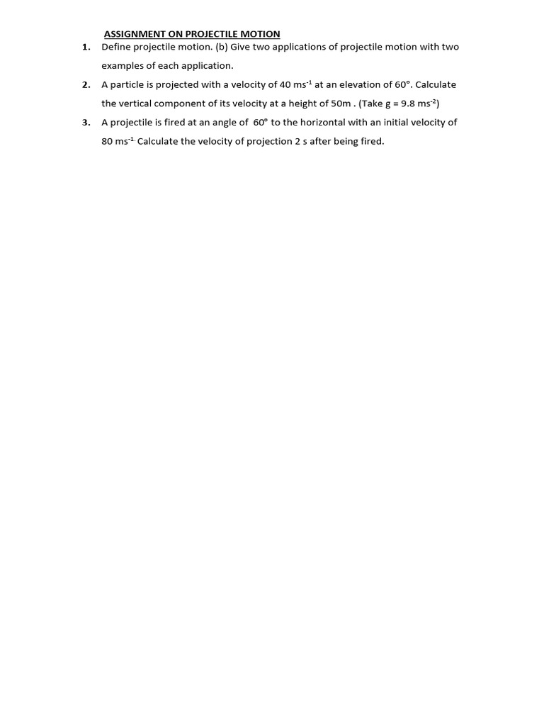 Assignment On Projectile Motion | PDF