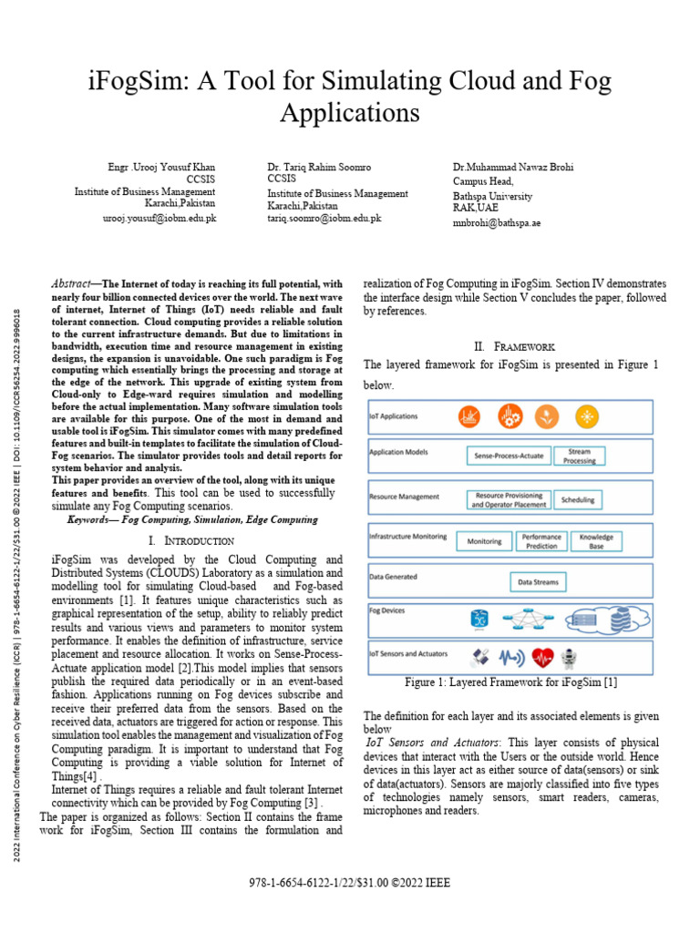 iFogSim: Cloud and Fog Simulation Tool | PDF | Internet Of Things ...