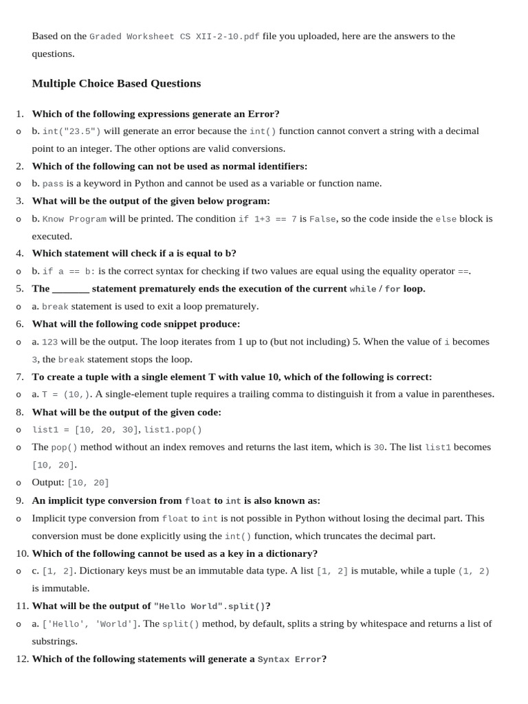 Python Error and Output Solutions | PDF | Control Flow | Parameter ...