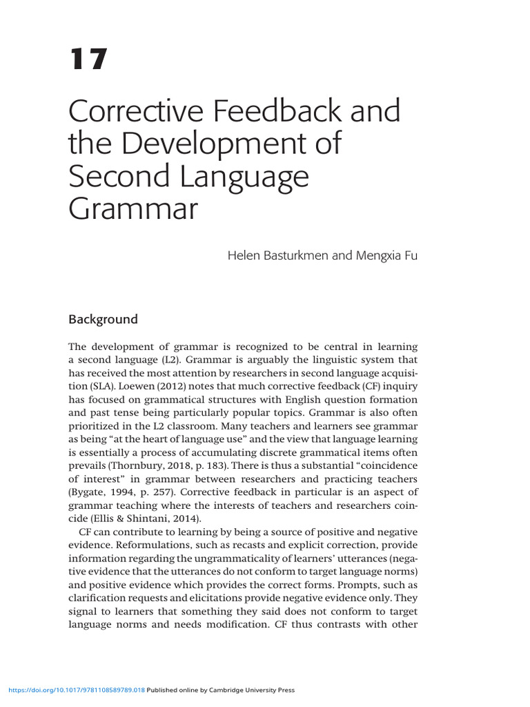 Corrective Feedback and The Development of Second Language Grammar ...