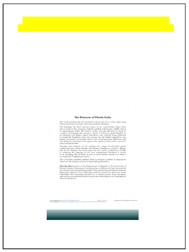 The Rhetoric of Hindu India Language and Urban Nationalism 1st Edition ...