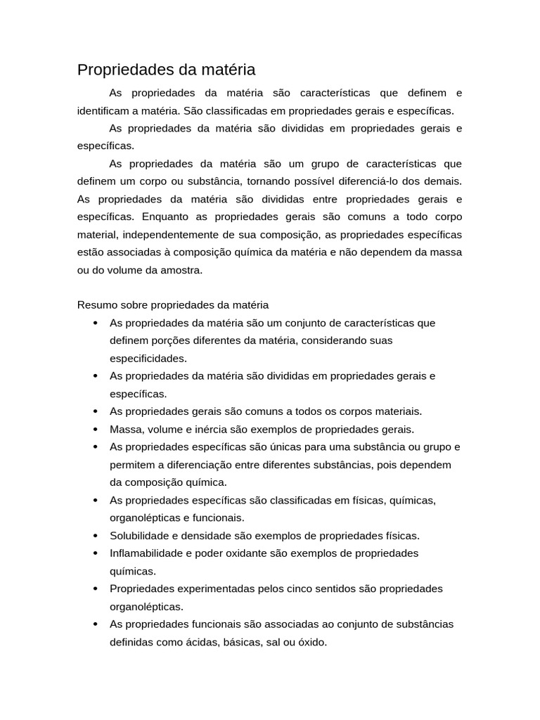 Propriedades da Matéria: Tipos e Exemplos | PDF | Matéria | Sal (Química)