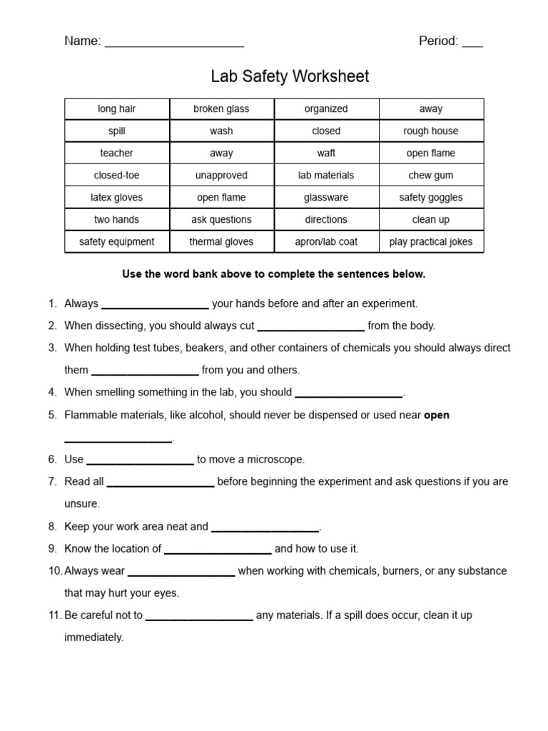 LabSafetyFillintheBlanks 1 | PDF