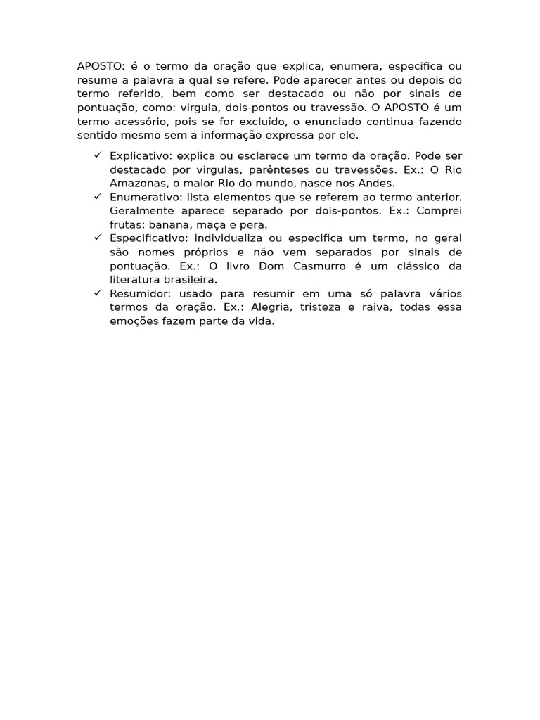 Tipos de Aposto na Gramática Portuguesa | PDF