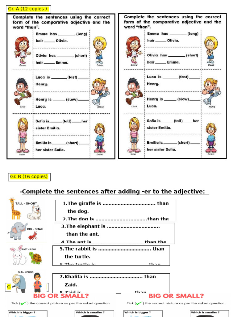 Comparative Adjective Exercises | PDF
