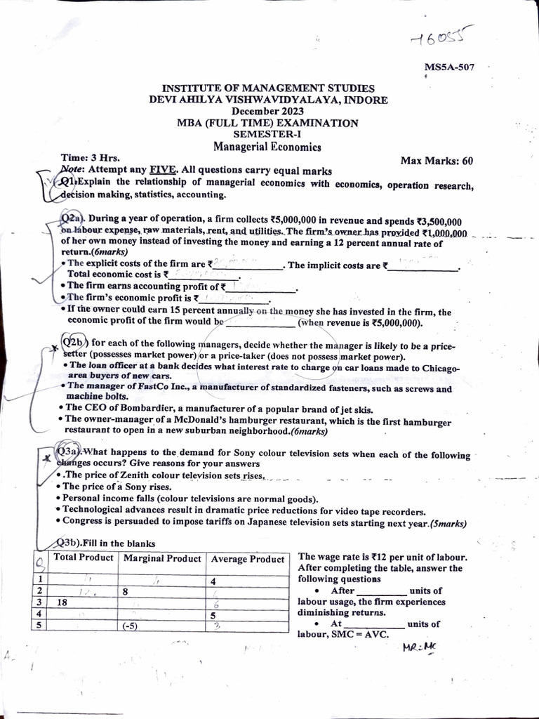 MBA Exam Questions on Managerial Economics | PDF | Taxes | Recruitment