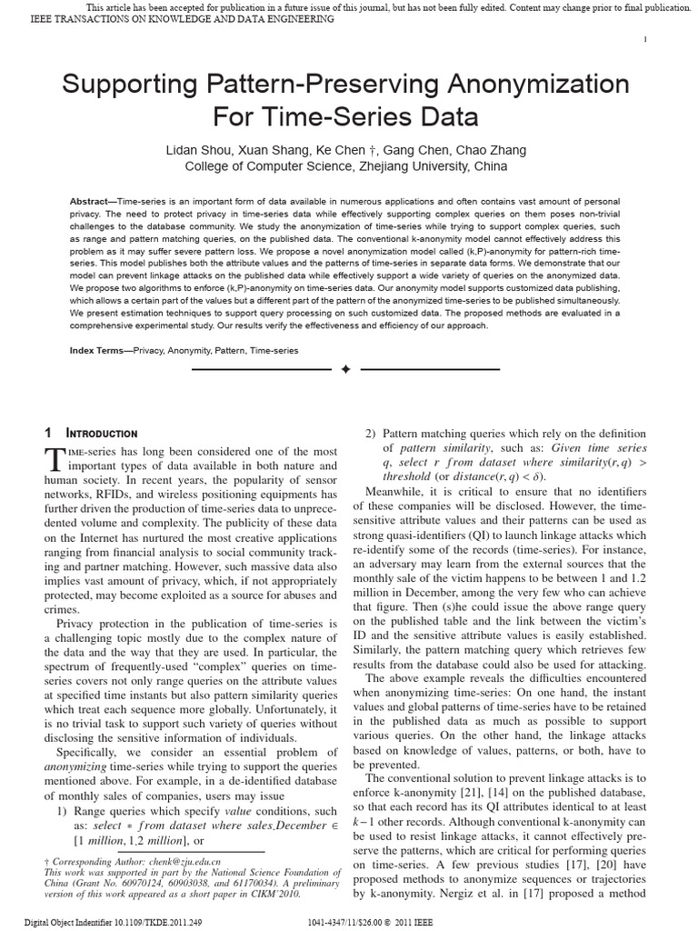 Pattern-Preserving Anonymization for Time-Series | PDF | Time Series | Data