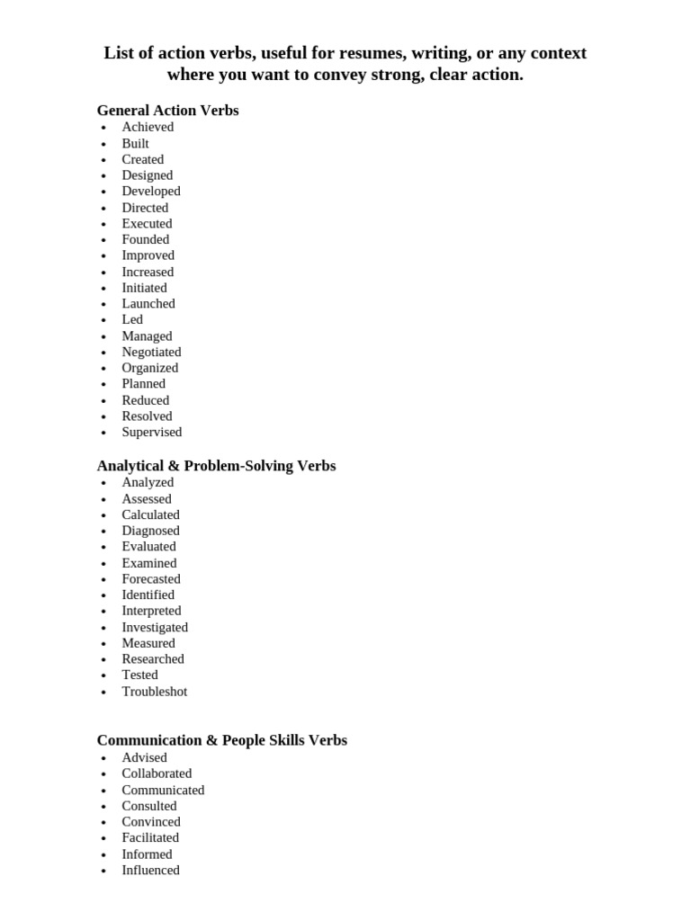 Action Verbs for Resumes and Writing | PDF