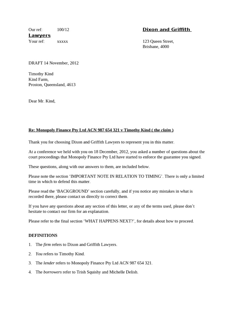 (NCC) Letter To Client (Civil 1) | PDF | Guarantee | Loans