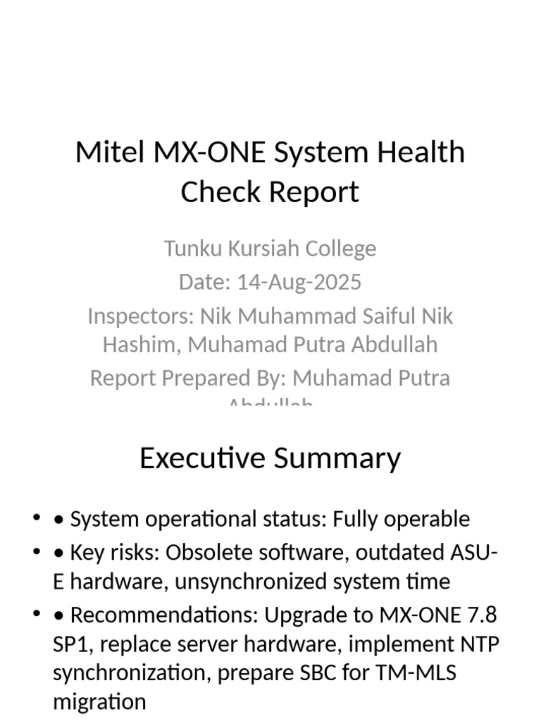 Mitel MX-ONE Health Check Report 2025 | PDF | Internet Architecture ...