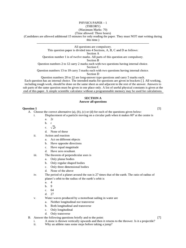 Physics Paper 1: Theory Exam Format | PDF | Force | Orbit