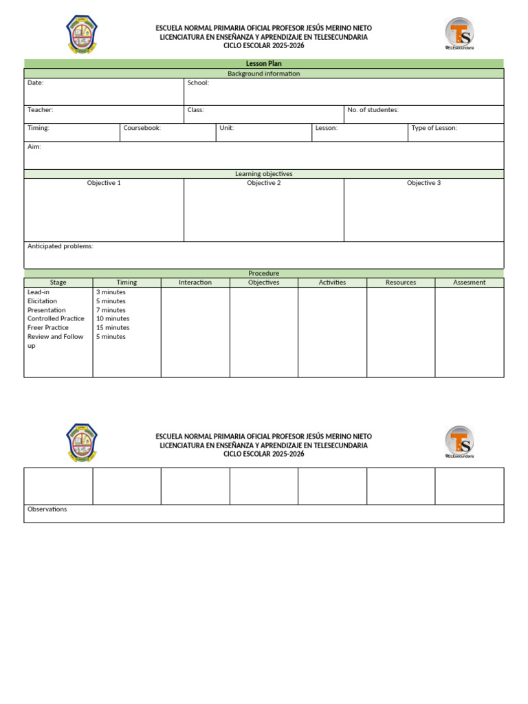 Lesson Plan for Telesecundaria 2025-2026 | PDF