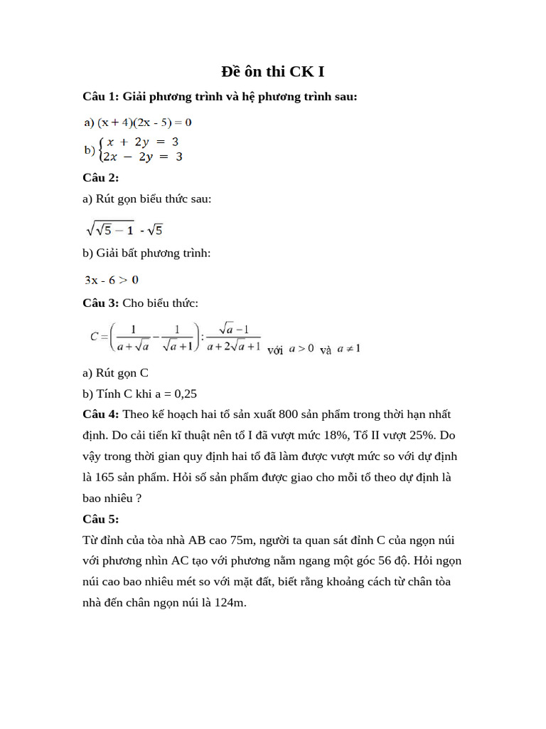 Đề ôn thi CK I | PDF