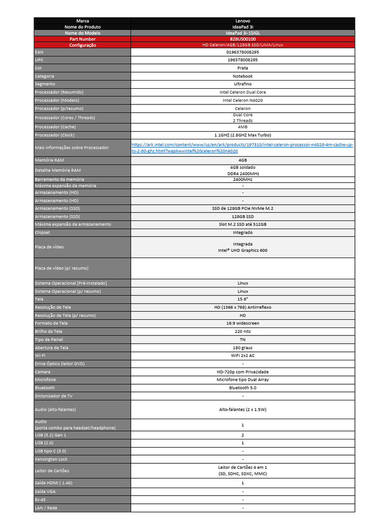 Configuração do Notebook Lenovo 3i | PDF | Disco de estado sólido ...