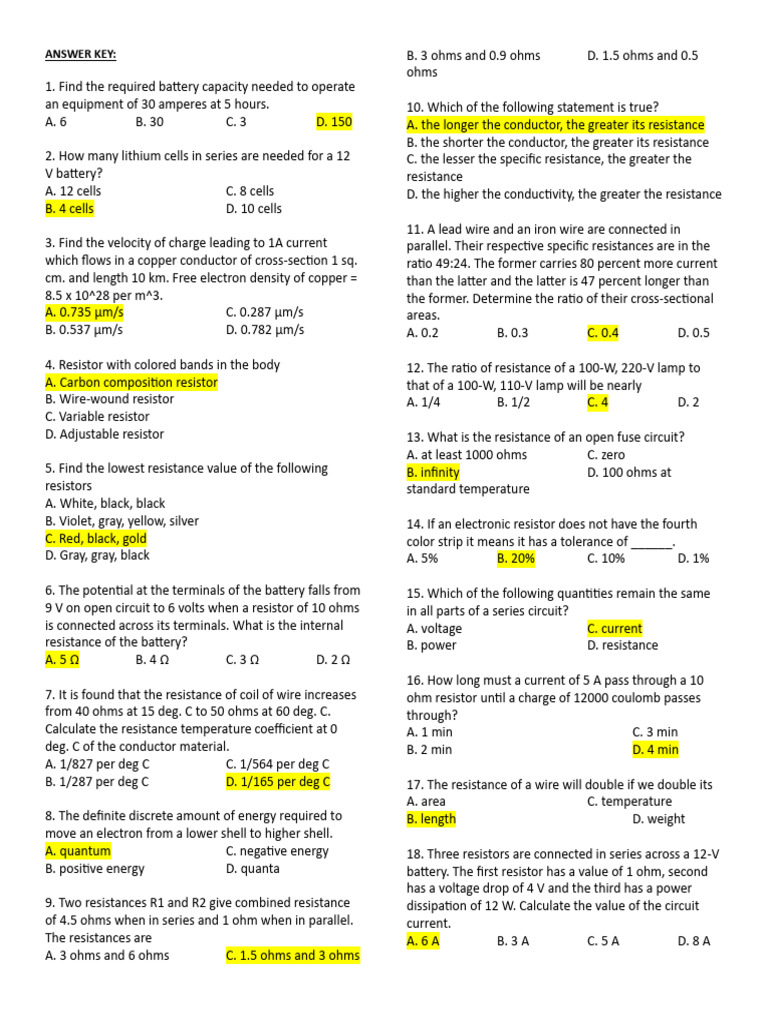 Electrical Resistance and Circuit Calculations | PDF | Resistor ...