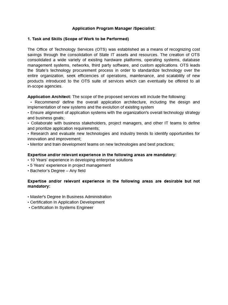Application Program Manager Role Overview | PDF