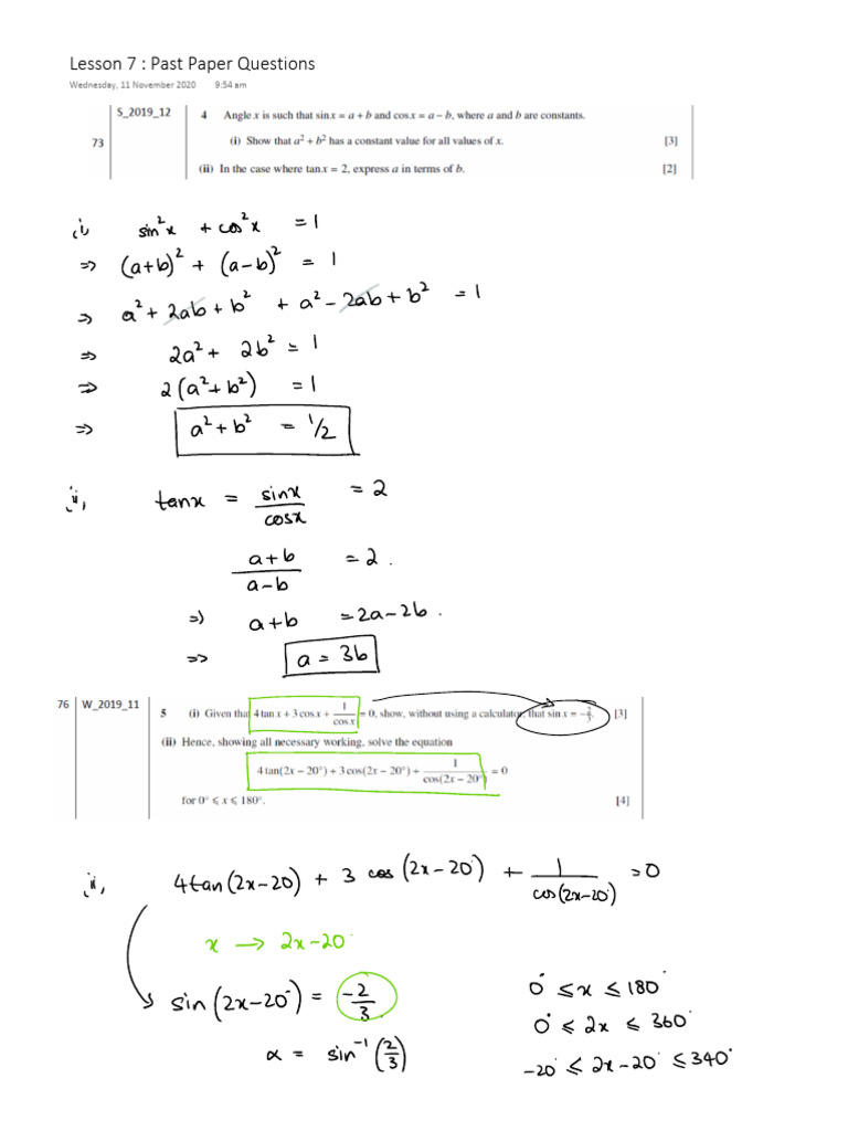 9709 - P1 - Trigonometry 7 | PDF