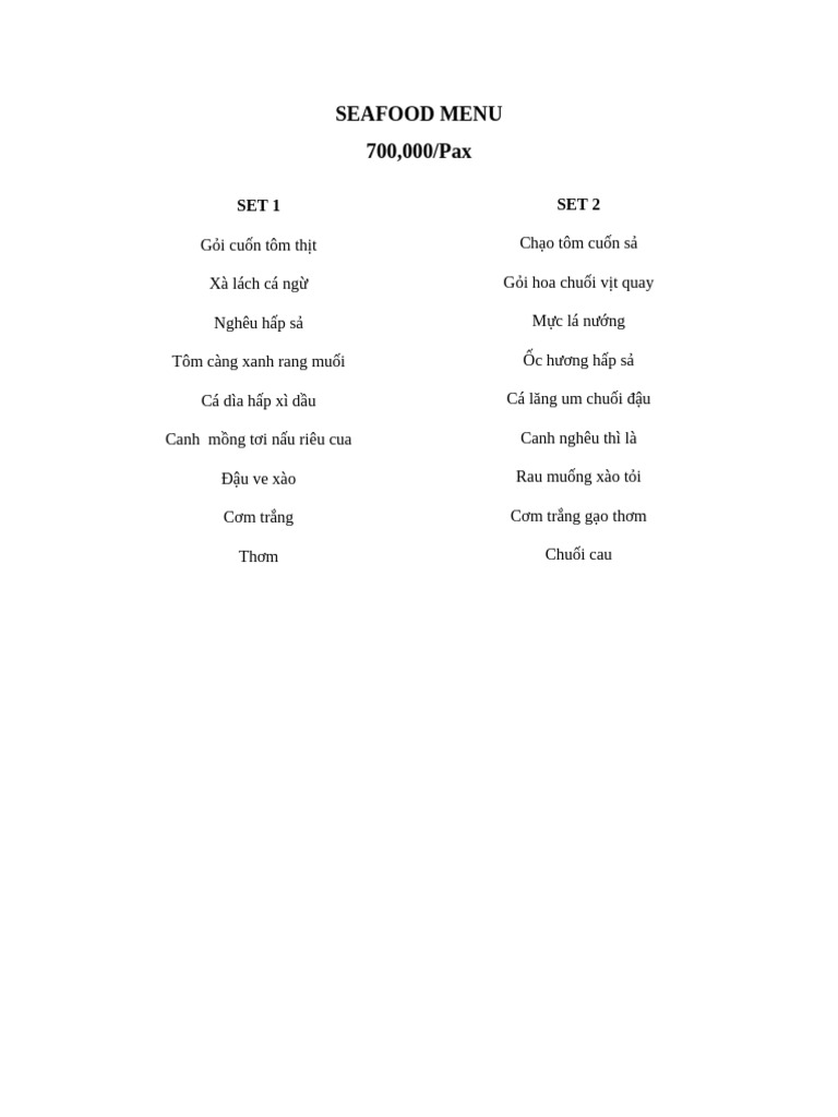 Seafood Menu - 700.000 | PDF