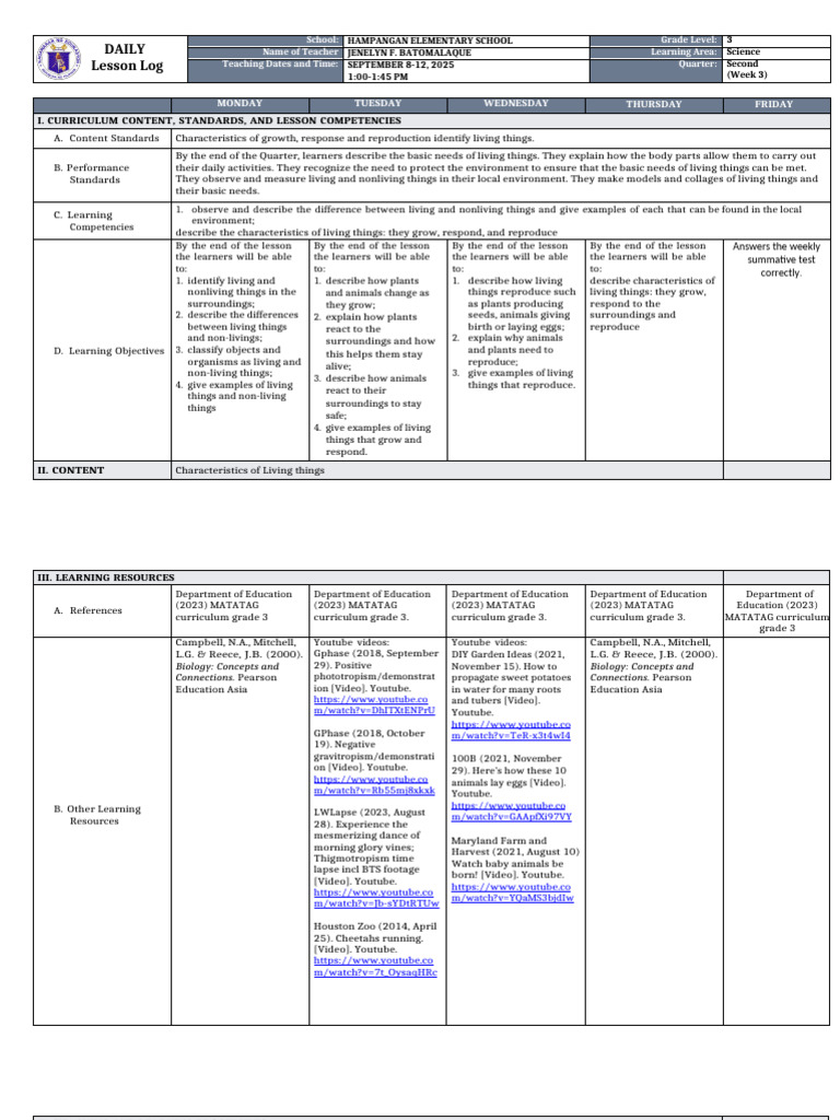 DLL Matatag Science 3 q2 w3 | PDF | Sweet Potato | Seed