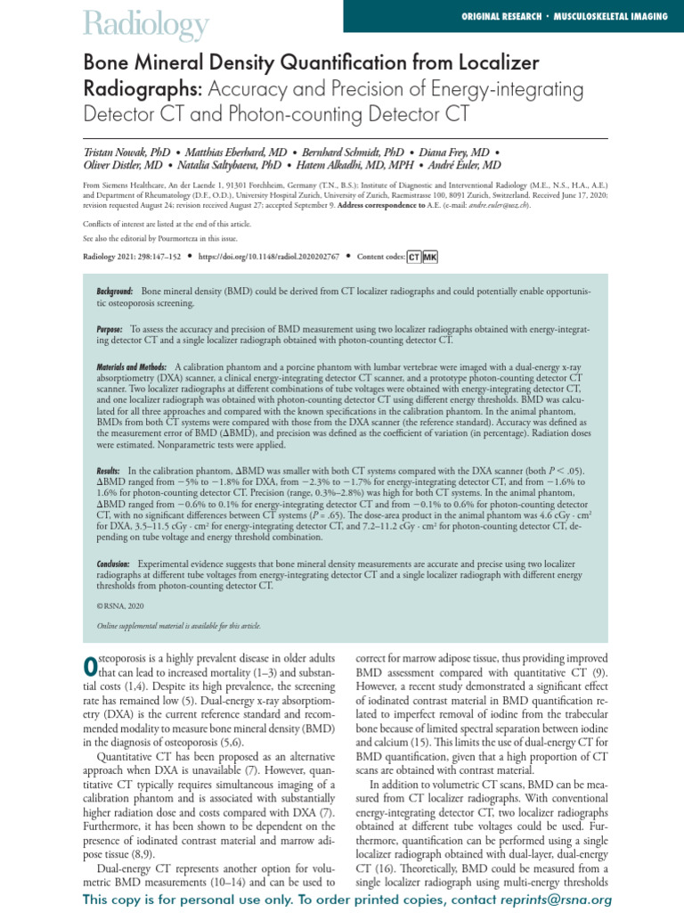 BMD Measurement via CT Localizer Radiographs | PDF | Ct Scan | Radiography