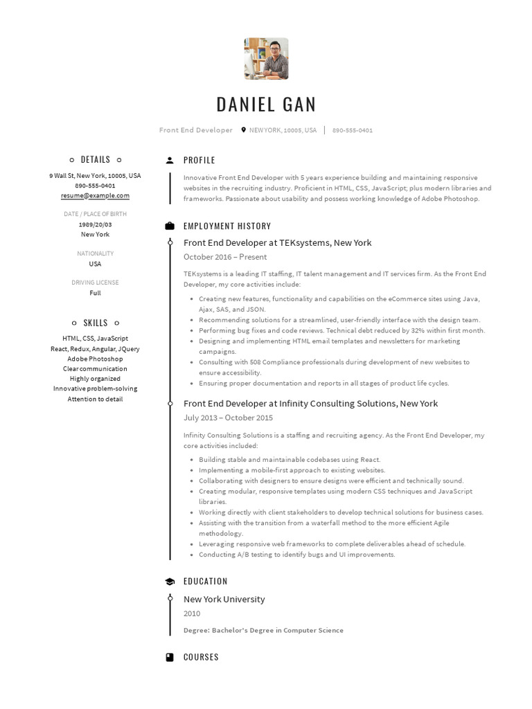 Daniel Gan - Resume - Front End Developer-1 | PDF | Java Script | Usability