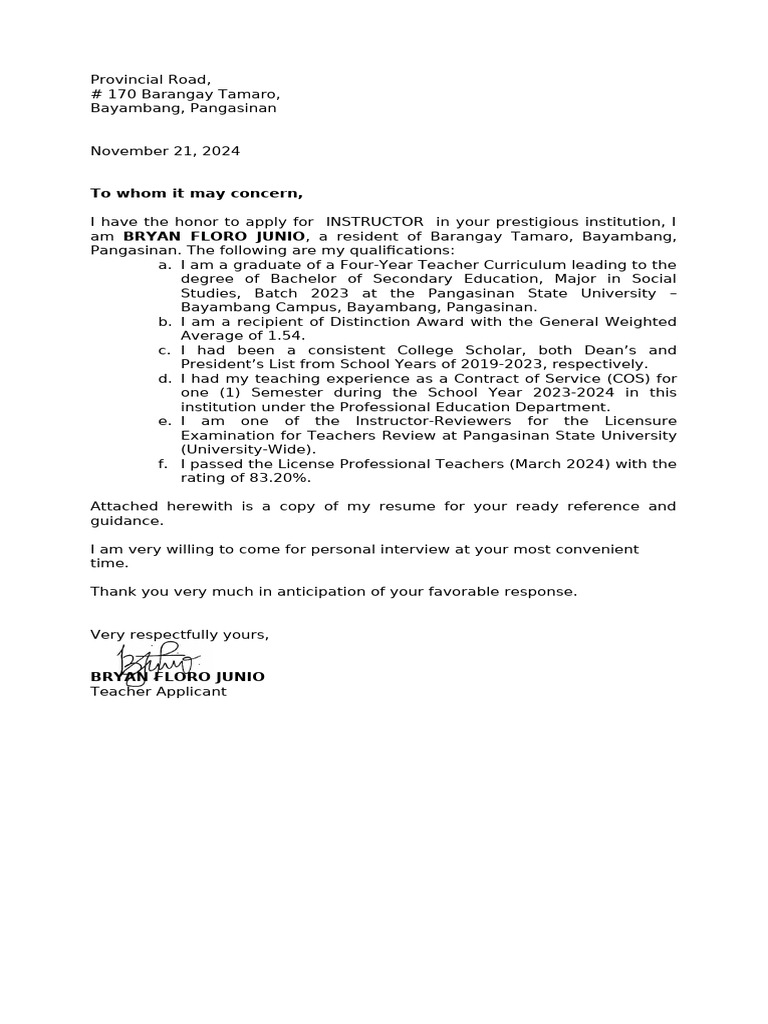 Application for Instructor Position | PDF