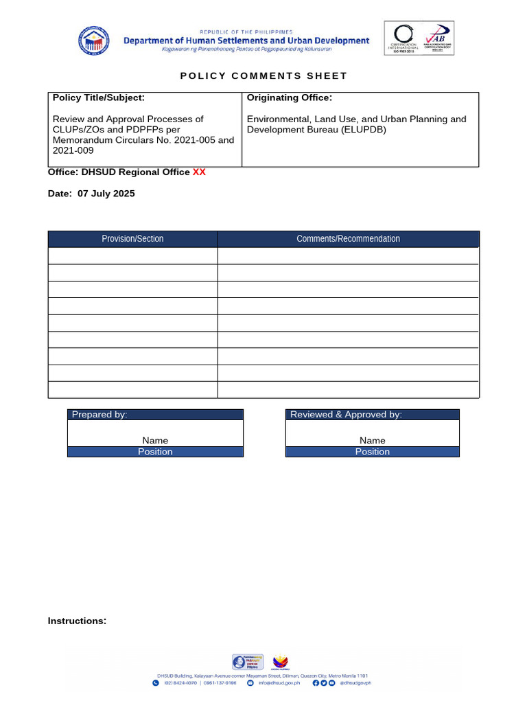 CLUPs Review and Approval Process Comments | PDF