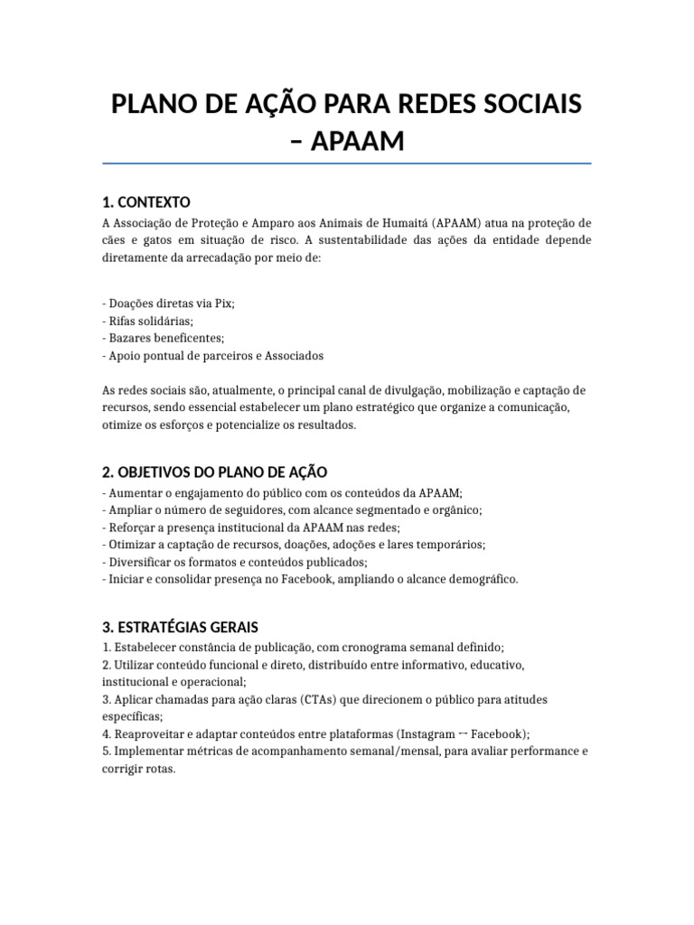 Plano de Ação para Redes Sociais APAAM | PDF | Facebook