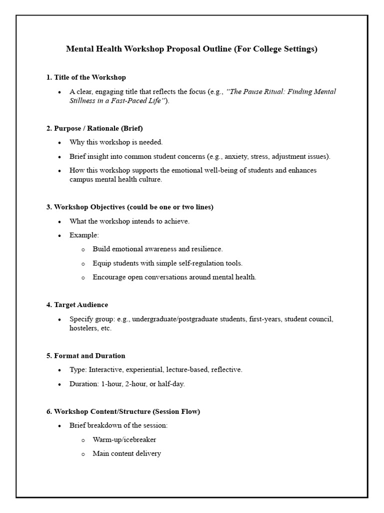 College Mental Health Workshop Proposal | PDF