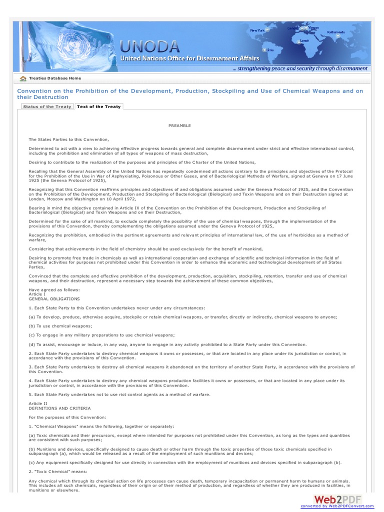 Chemical Weapons Convention PDF Chemical Weapon Treaty