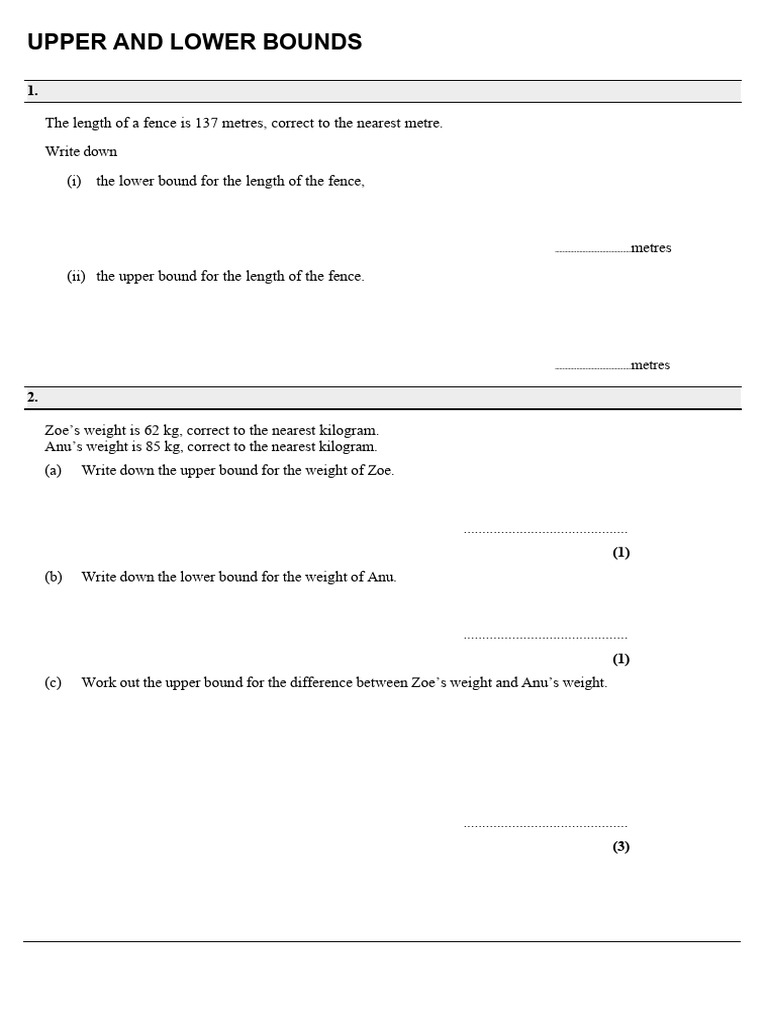 Upper and Lower Bounds Worksheet | PDF | Significant Figures | Area