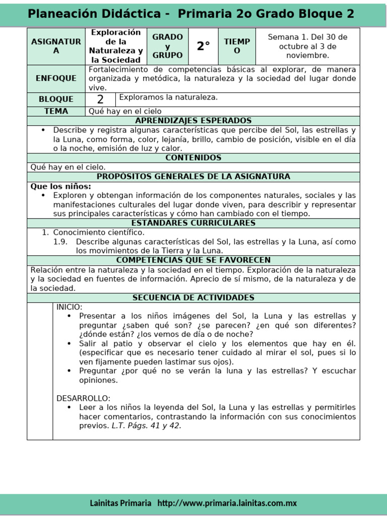 Planeación Didáctica 2° Grado: Naturaleza | PDF | Plan de estudios ...